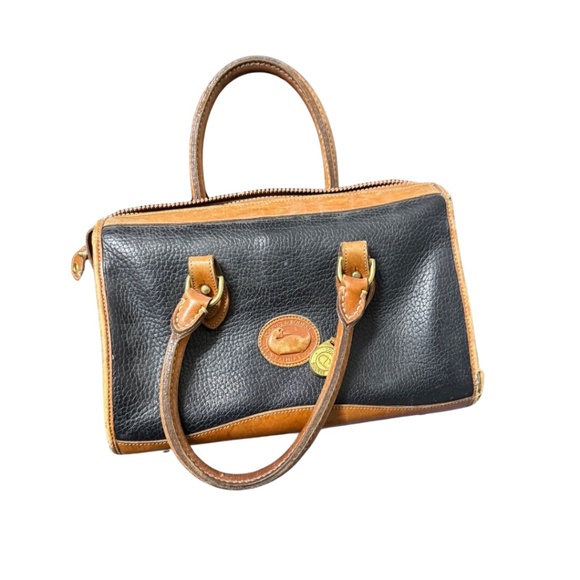Vintage Dooney & Bourke AWL Pebbled Leather Satchel Black/Tan USA - Picture 1 of 4